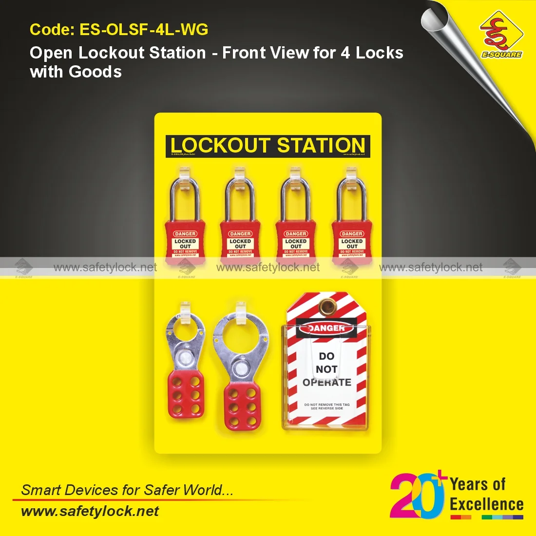 open lockout station with padlock tags and devices