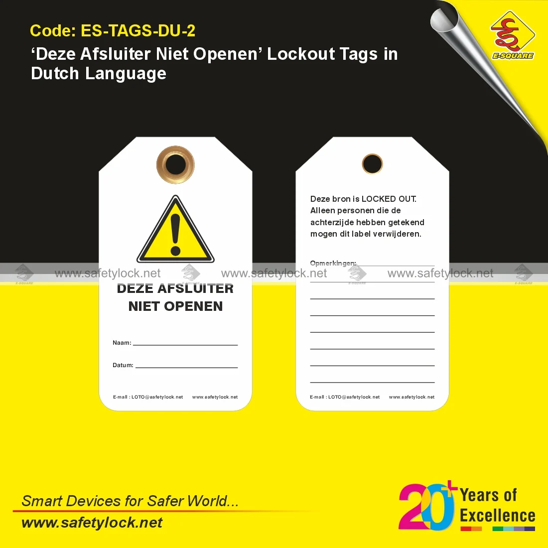 Deze Afsluiter Niet Openen Lockout Tags in Dutch Language for Industrial Safety Lockout Tag Applications