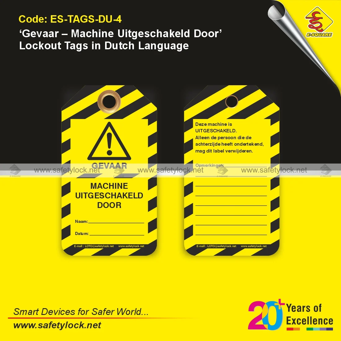 Gevaar Machine Uitgeschakeld Door Lockout Tags in Dutch Language for Workplace LOTO Safety Applications