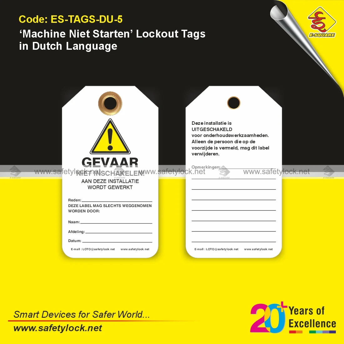 Machine Niet Starten Lockout Tags in Dutch Language for Workplace Safety Tag Identification