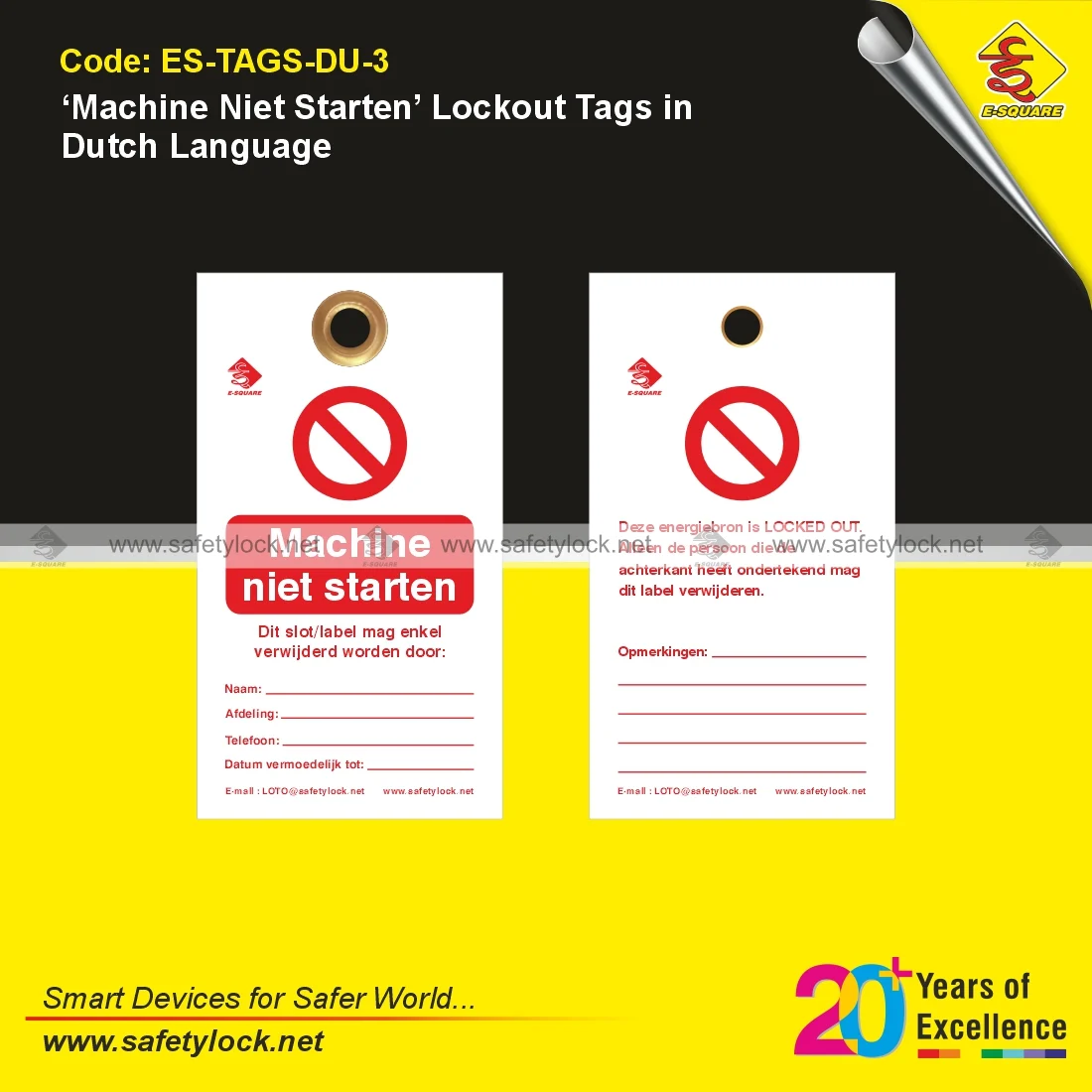 Machine Niet Starten Lockout Tags in Dutch Language for OSHA Lockout Tagout Compliance
