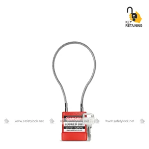Red Series 6 Cable Lockout Safety Padlock with 8 Inch Cable and Key Retaining for Industrial Lockout Tagout Applications