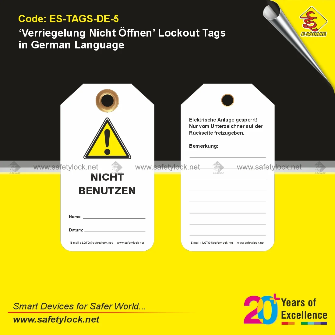 Verriegelung Nicht Öffnen Lockout Tags in German Language for LOTO Safety Procedures