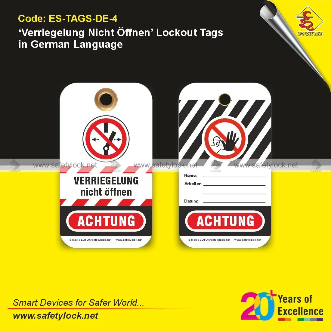 Verriegelung Nicht Öffnen Lockout Tags in German Language for Lockout Tagout Safety Applications