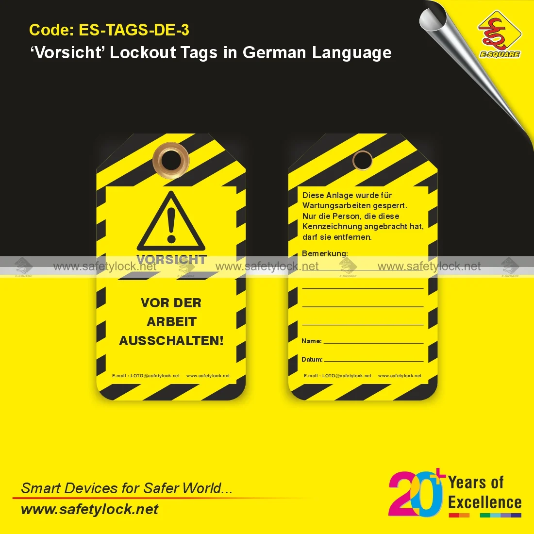 Vorsicht Lockout Tags in German Language for Safety Identification by E-Square Alliance