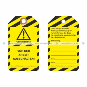 yellow black color lockout tags in German language