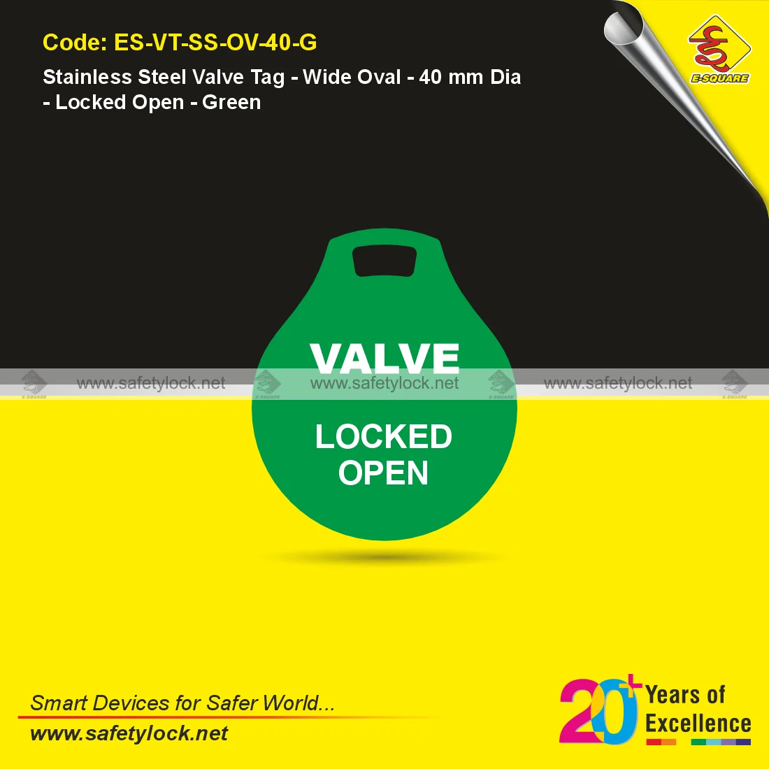 E-Square stainless steel valve tag