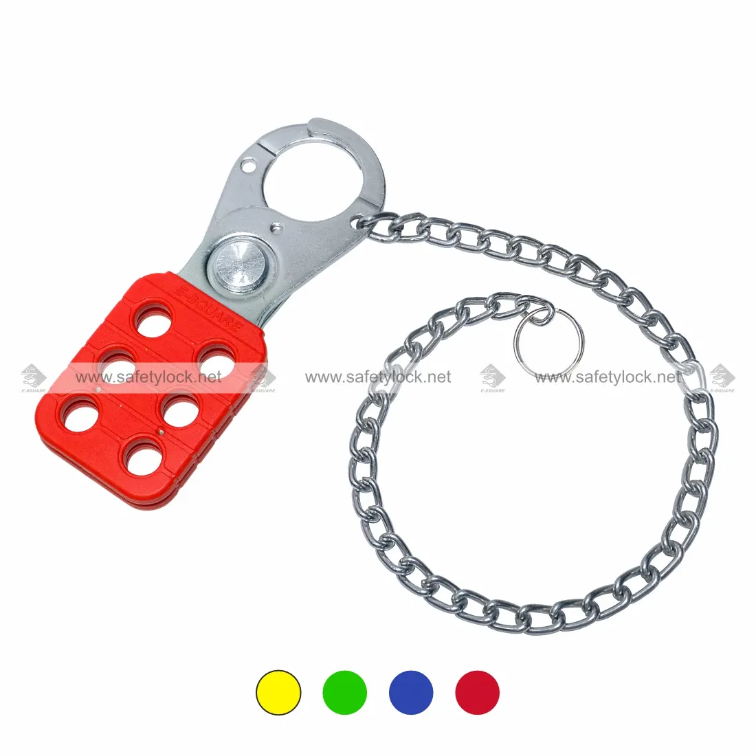Small Vinyl Coated Lockout Hasp with Zinc Finish and 12 Inch Zinc Plated Metal Chain for LOTO Safety Applications by E-Square Alliance
