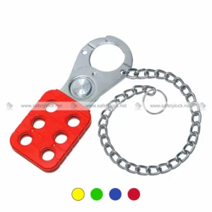 Red Small Vinyl Coated Lockout Hasp with Zinc Finish and 6 Inch Zinc Plated Metal Chain for LOTO Safety Applications by E-Square Alliance
