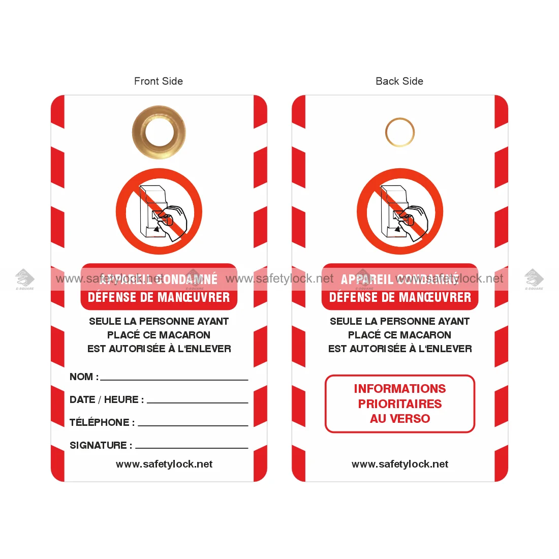 French lockout tags for equipment safety