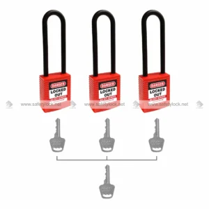 Red Series 3 PLSP Di-Electric Padlock with 85 mm Nylon Shackle Key Different with Master Key for LOTO Safety Applications by E-Square Alliance