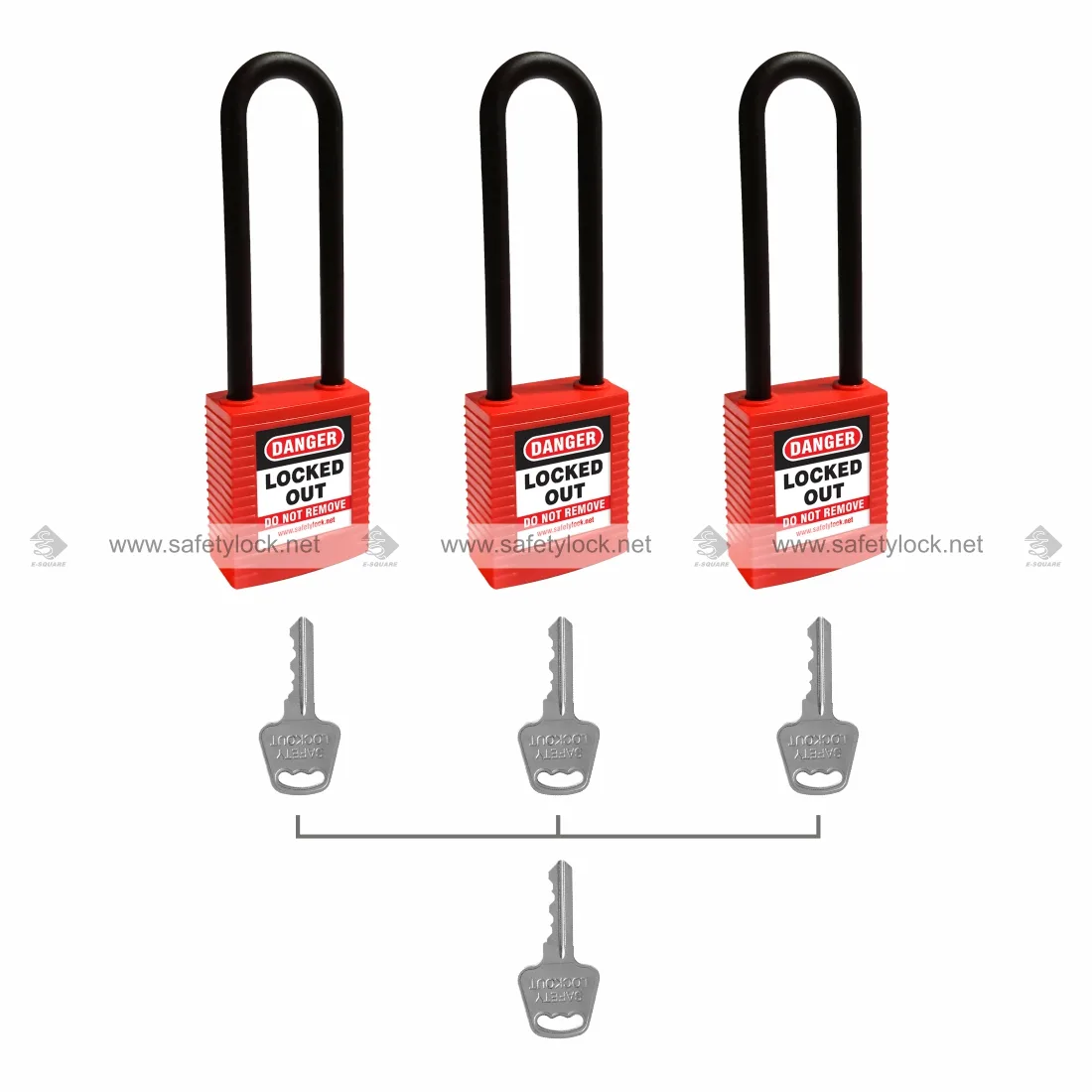 Red Series 3 PLSP Di-Electric Padlock with 85 mm Nylon Shackle Key Different with Master Key for LOTO Safety Applications by E-Square Alliance